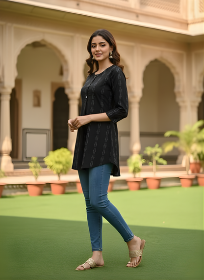 Women black printed daily wear top – Neelufer Creation