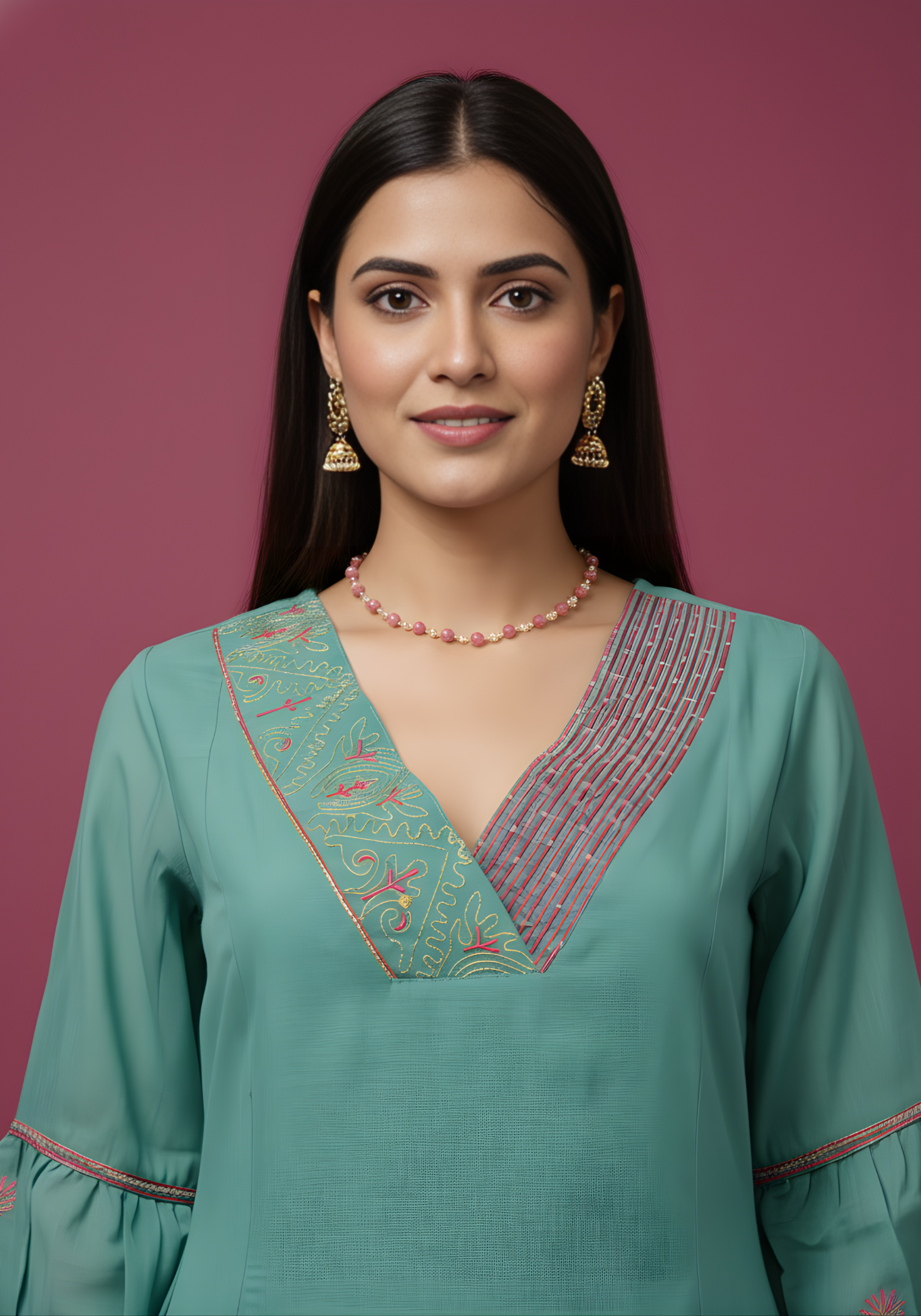 Neelufer Creation green mul chanderi kurta set wholesale
