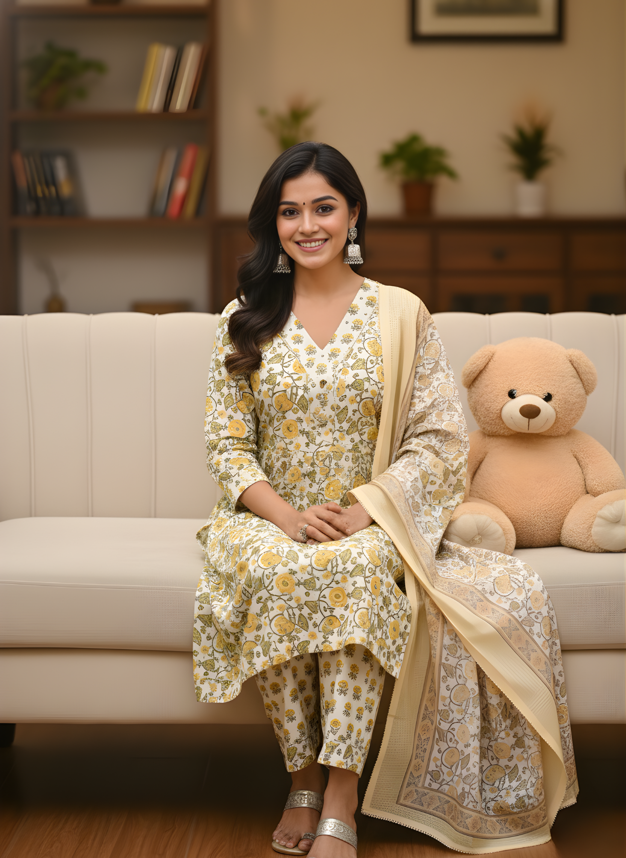 Neelufer Creation Pure Cotton Floral Dupatta Set Front View