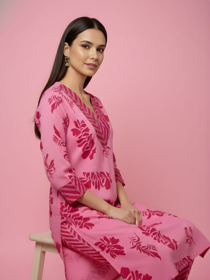 Pure Cotton Pink Floral Kurta Set – Women Wholesale Collection