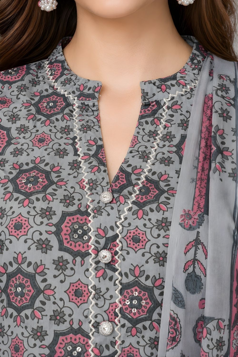 wholesale garment manufacturer Rajasthan grey kurta pant dupatta set