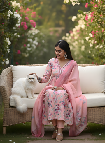 Women printed cotton dupatta set ethnic wear