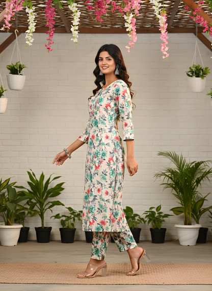 Ivory Floral Pure Cotton Self-Embroidered Kurta Set – Women Wear Wholesale Manufacturer