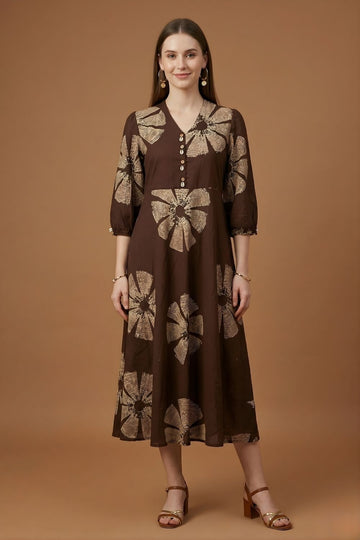 women wear wholesale manufacturer India brown cotton midi dress
