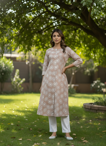 Neelufer Creation beige cotton kurta set wholesale