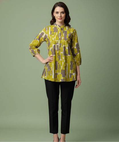Aarohi Green Abstract Jaipuri Cotton Top – Wholesale Women Wear