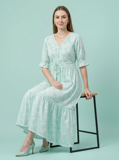 Mint Floral Cotton Middy Dress Wholesale Manufacturer India