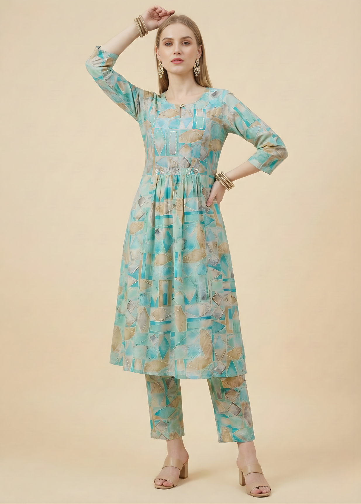 Pure Cotton Light Blue Printed Kurti Set – Wholesale Women Ethnic Wear for Bulk Buyers