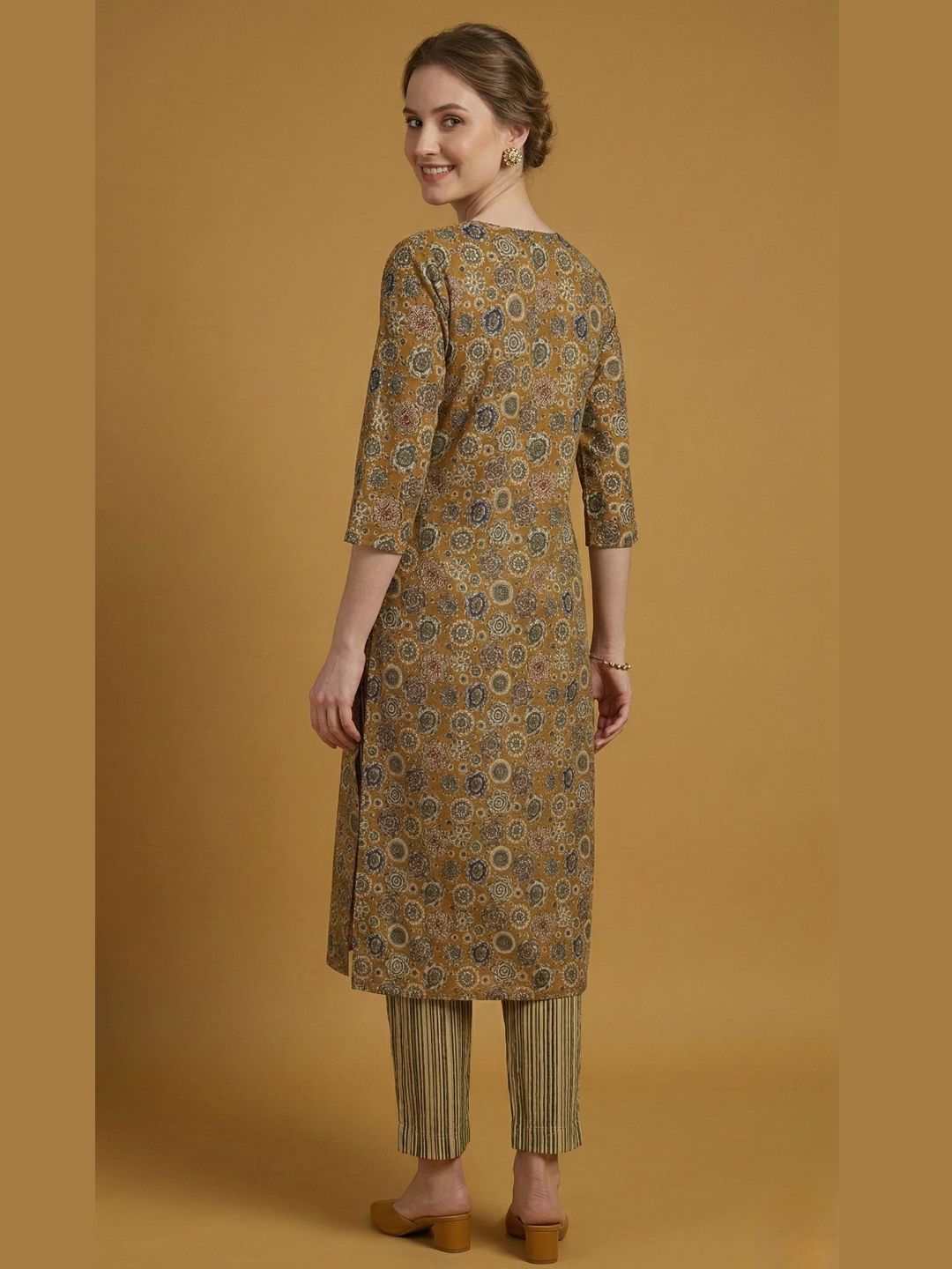 Mustard Printed Pure Cotton Kurti Dupatta Set Wholesale Manufacturer India