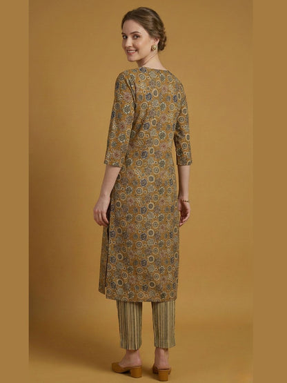 Mustard Printed Pure Cotton Kurti Dupatta Set Wholesale Manufacturer India
