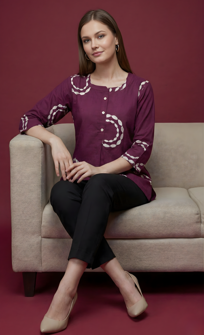 Vanya Wine Circle Jaipuri Cotton Top – Women Wear Wholesale