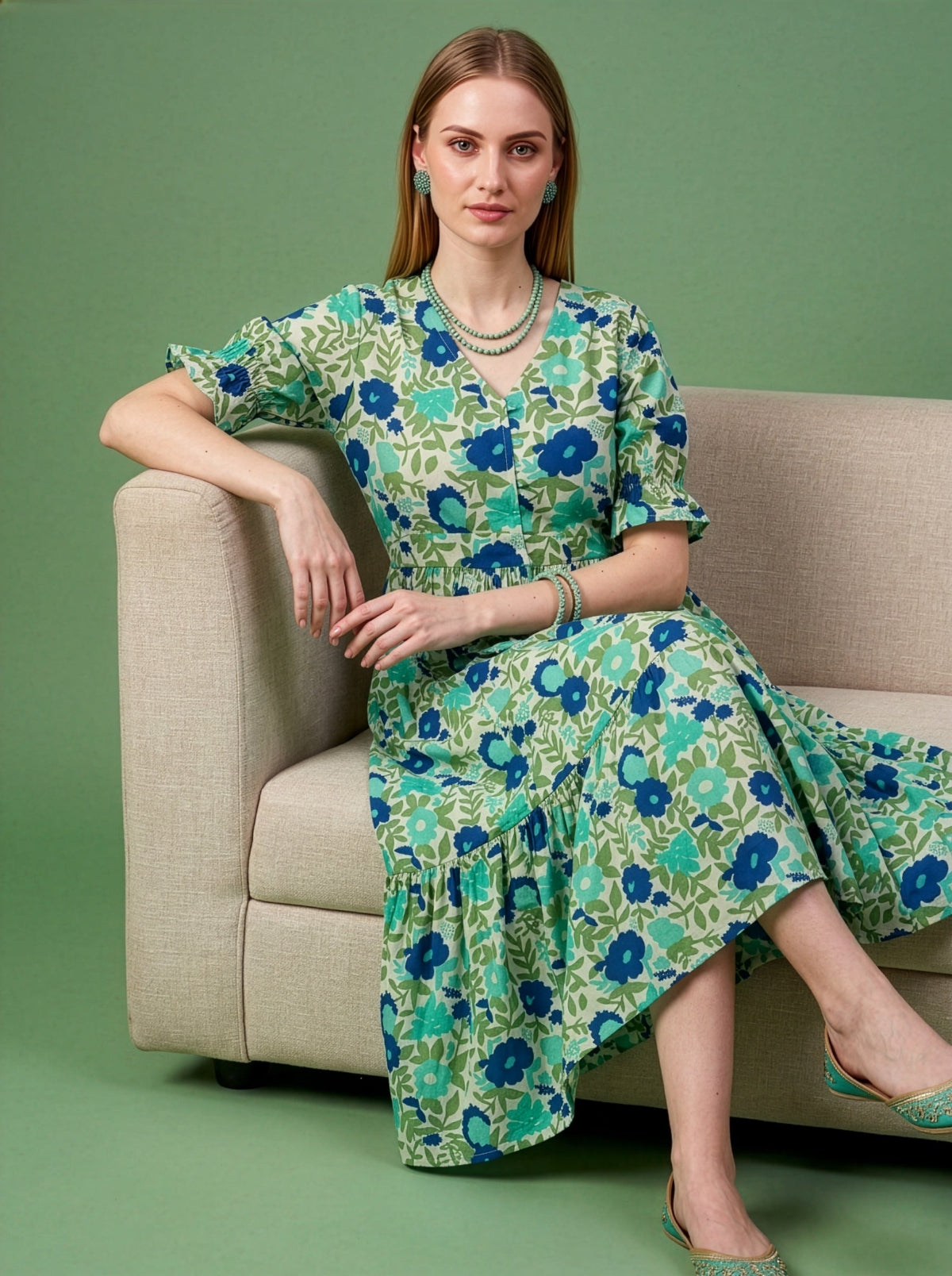 Floral Cotton Midi Dress Wholesale Manufacturer Women Wear