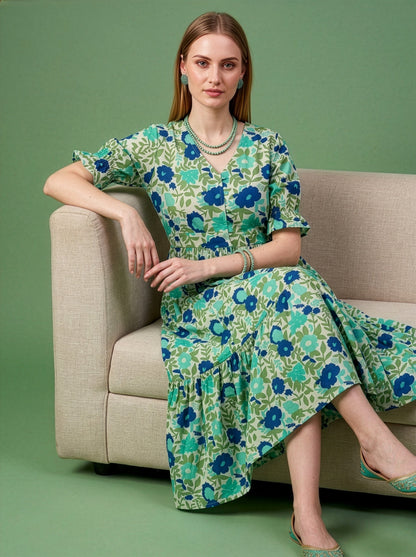 Floral Cotton Midi Dress Wholesale Manufacturer Women Wear