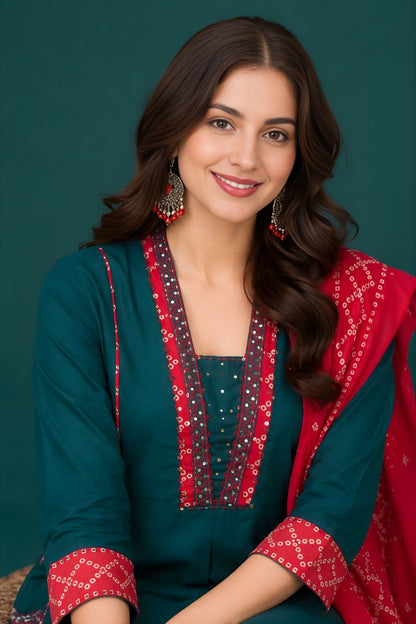 Green Cotton Dupatta Set Wholesale Women Wear Manufacturer