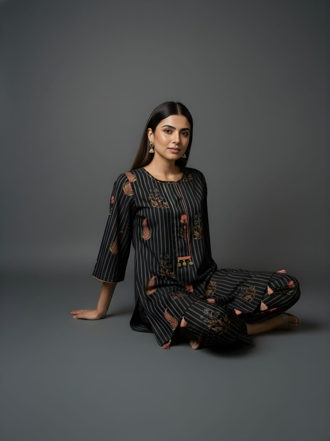 Pure Cotton Striped Floral Kurta Set – Wholesale & Women Wear Manufacturing Supply