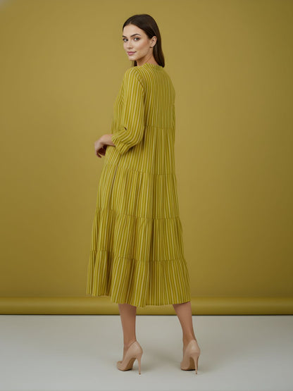 Pure Cotton Striped Tiered Middy Dress – Women Wholesale Collection