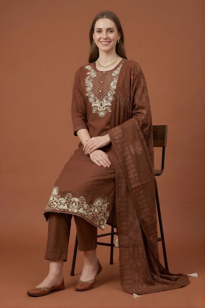 women wear wholesale manufacturer India brown cotton kurti set