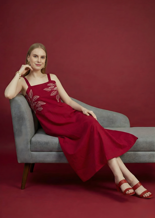 Comfortable maroon cotton summer midi