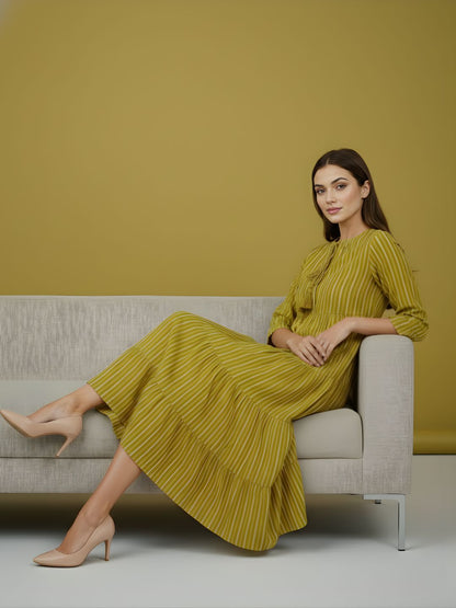 Pure Cotton Striped Tiered Middy Dress – Women Wholesale Collection