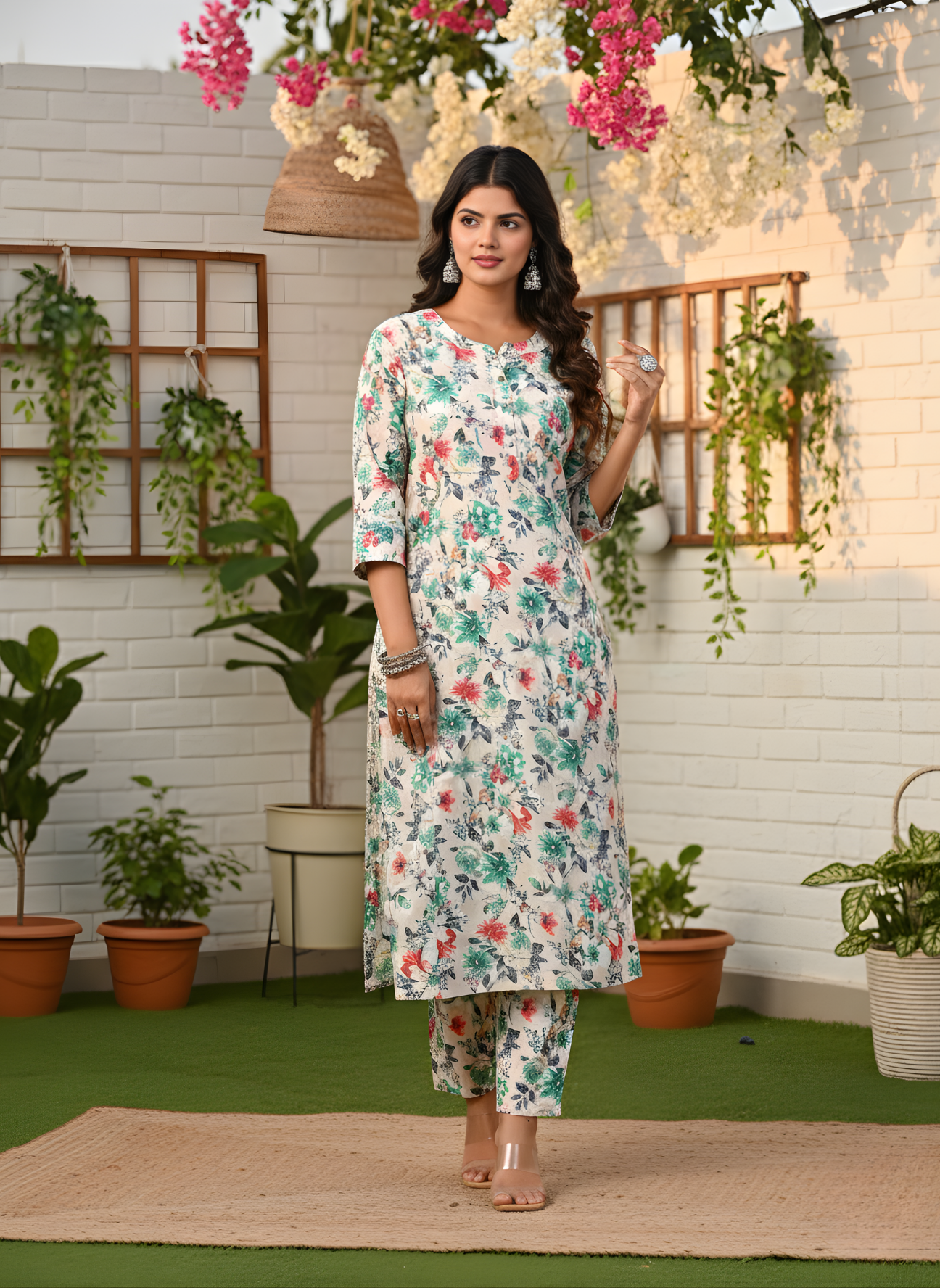 Ivory Floral Pure Cotton Self-Embroidered Kurta Set – Women Wear Wholesale Manufacturer