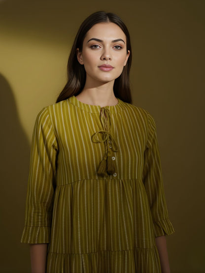 Pure Cotton Striped Tiered Middy Dress – Women Wholesale Collection