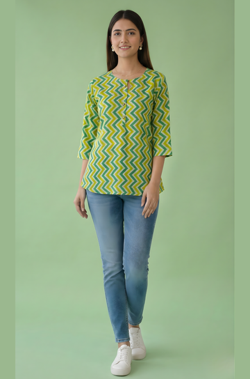 Neelufer Creation green zigzag cotton top