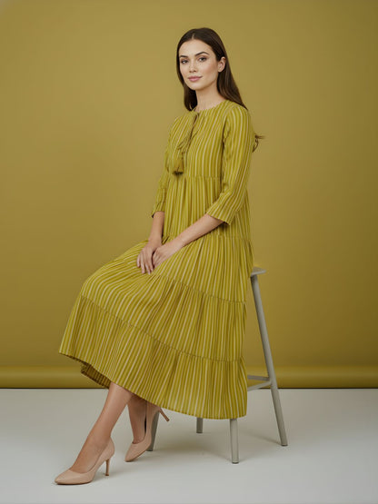 Pure Cotton Striped Tiered Middy Dress – Women Wholesale Collection