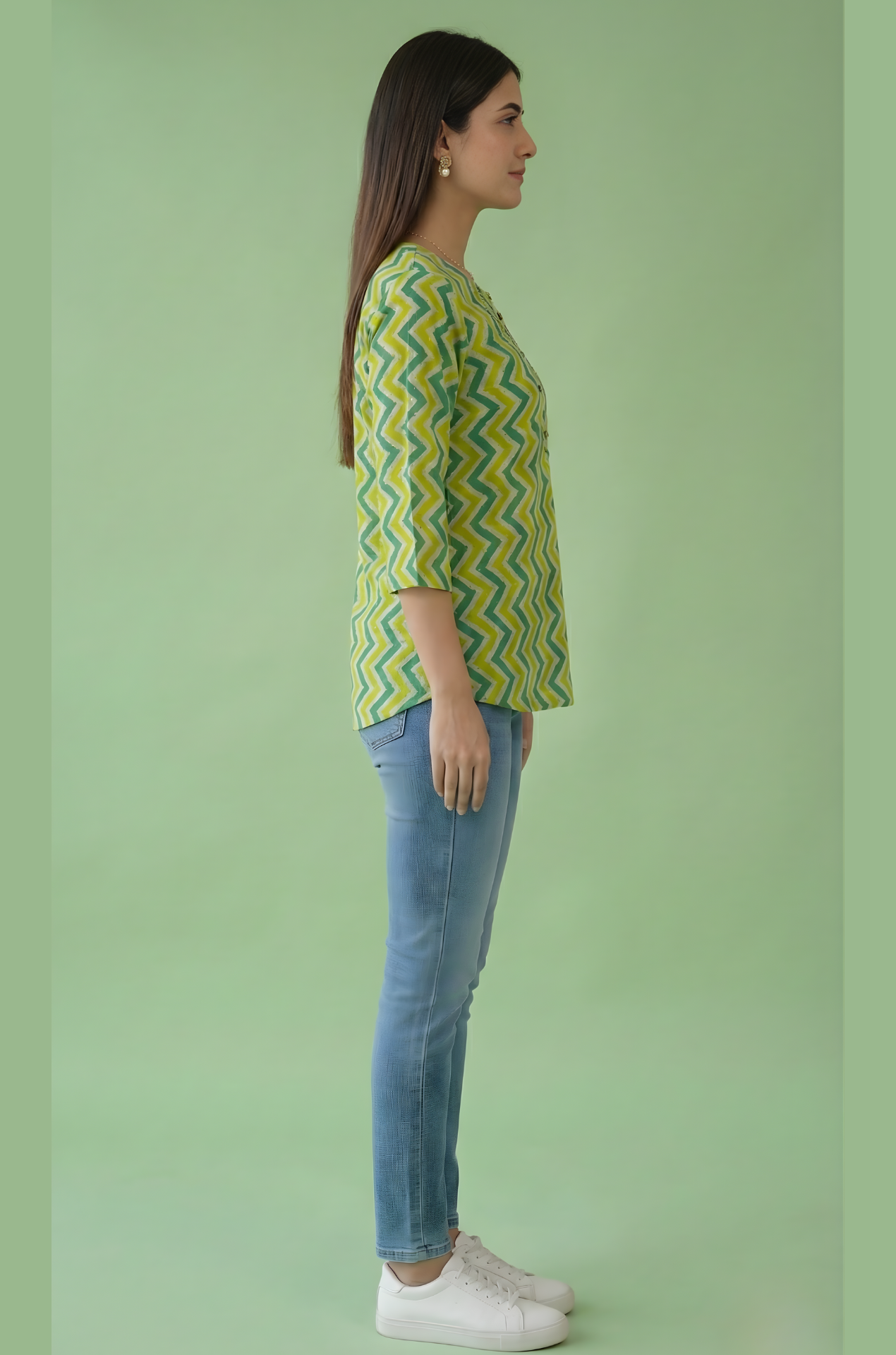 Green Jaipuri print cotton top wholesale