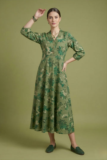 women wear wholesale manufacturer India olive cotton midi dress