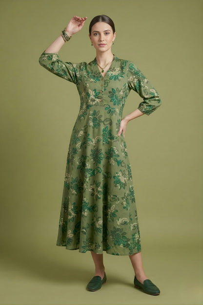 women wear wholesale manufacturer India olive cotton midi dress