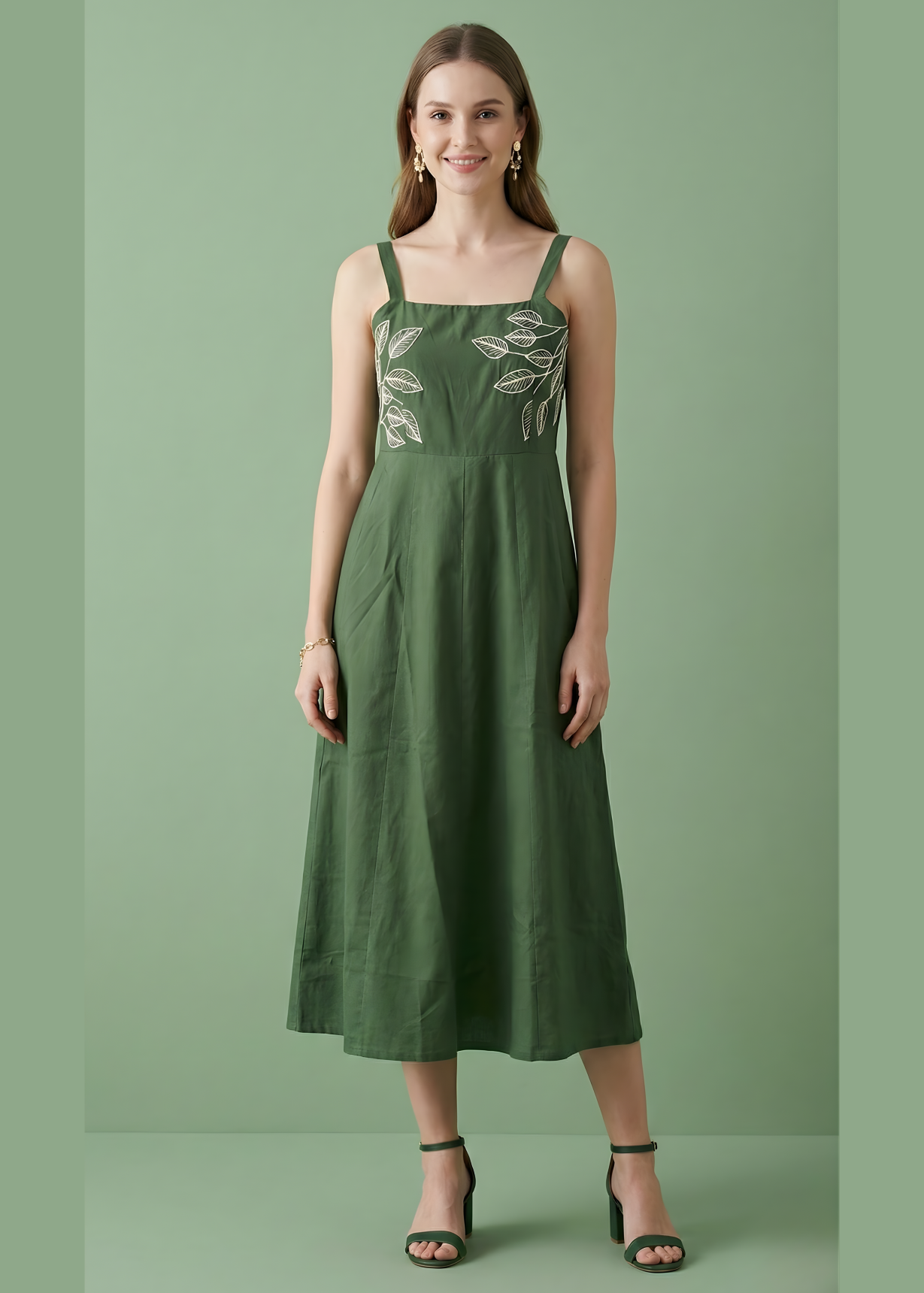 Neelufer Creation pure cotton olive green dress
