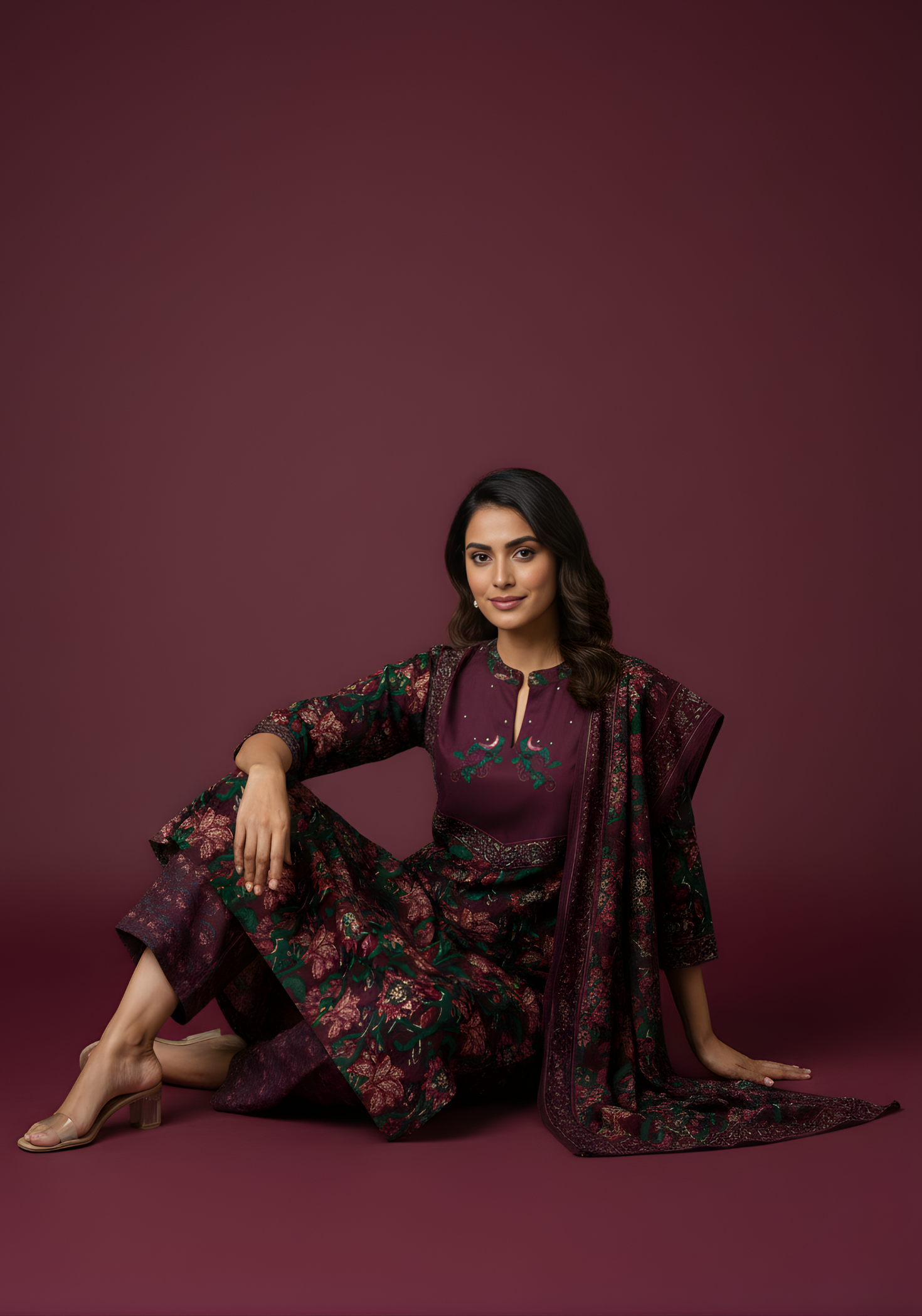 Maroon ethnic cotton suit set women