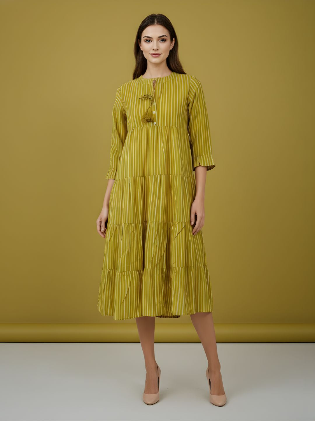 Pure Cotton Striped Tiered Middy Dress – Women Wholesale Collection