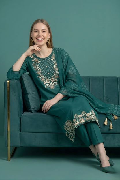 women wear wholesale manufacturer India ethnic dupatta set teal