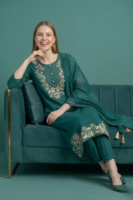 women wear wholesale manufacturer India ethnic dupatta set teal