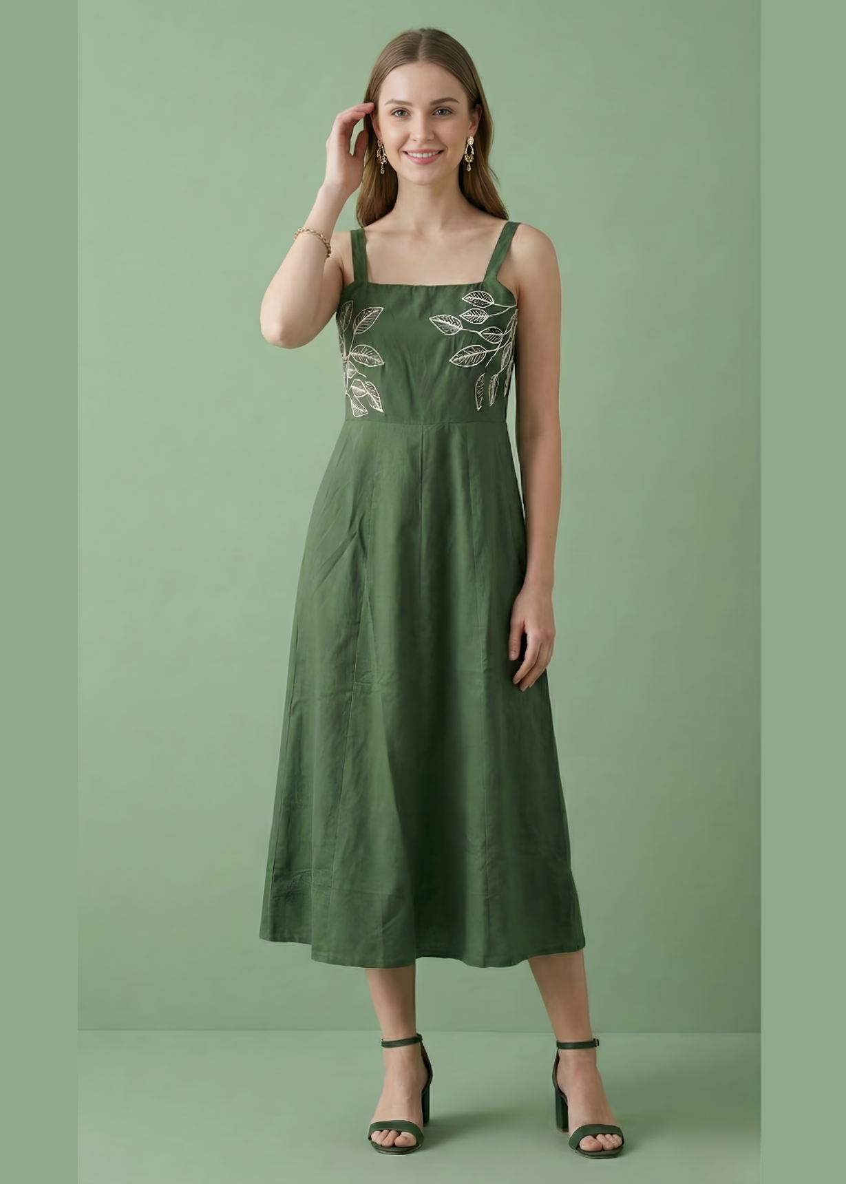 Elegant green cambric dress for women