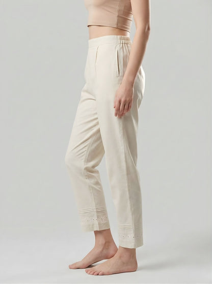 Beige Pure Cotton Pants With Lace Hem Wholesale Manufacturer India