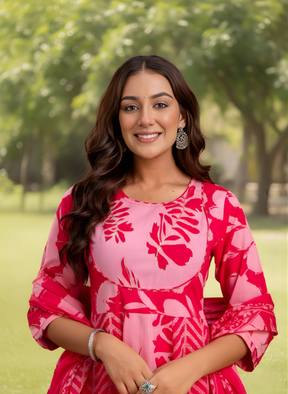 Pink printed cotton dupatta set women ethnic wear