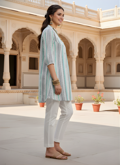 Mint stripe Jaipuri cotton top wholesale