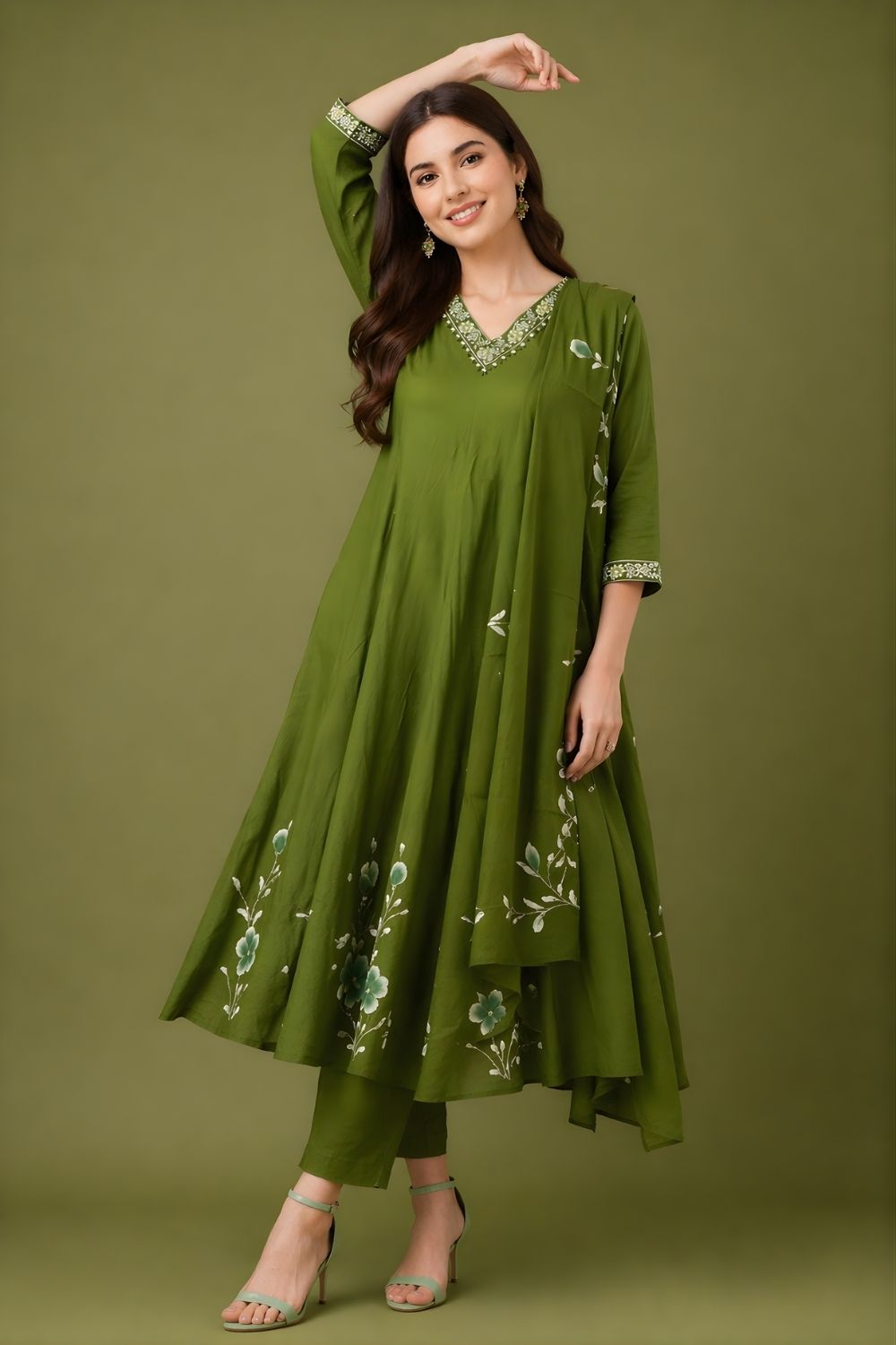 wholesale garment manufacturer Rajasthan green cotton anarkali suit set