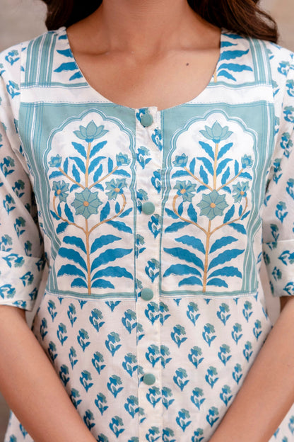 Blue Handblock Pure Cotton Kurta Set | Wholesale Women Wear Manufacturer