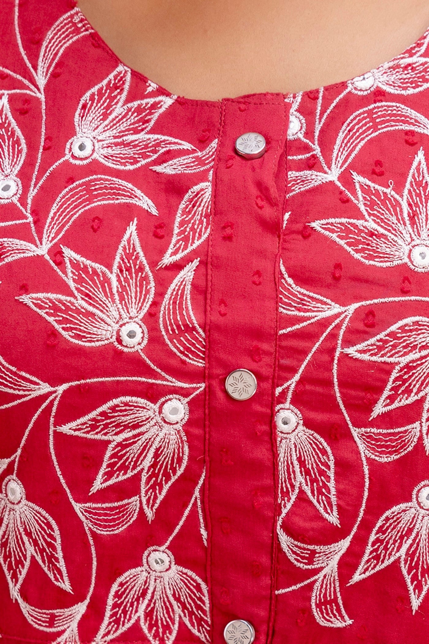 Red cotton embroidered kurti dress for retailers