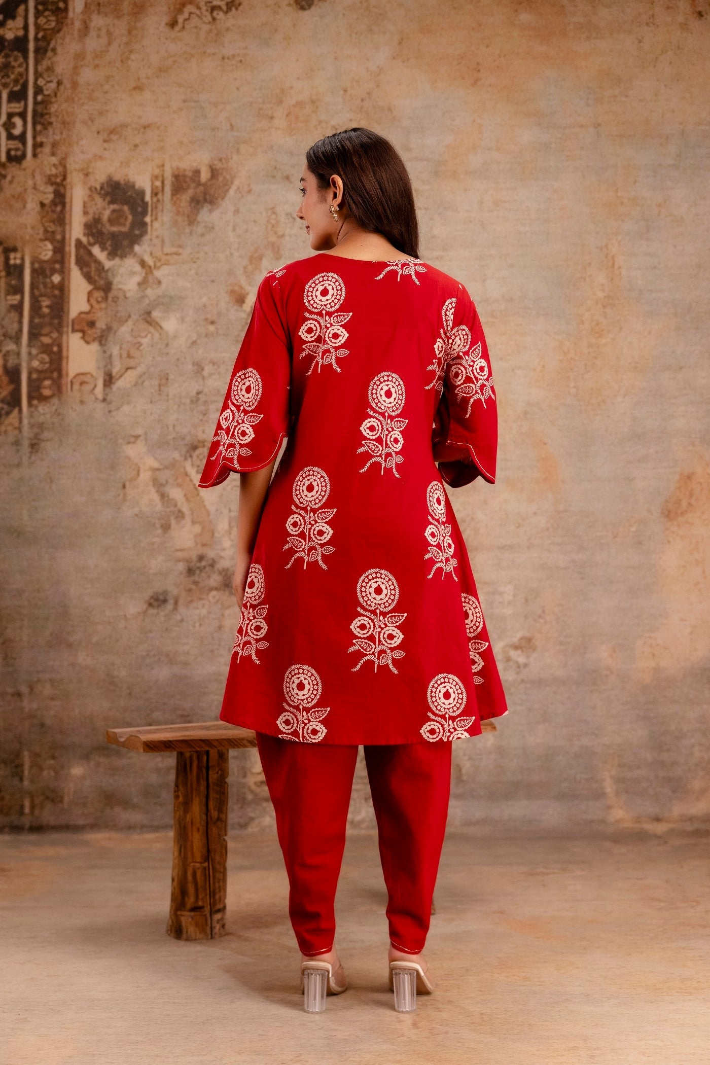 Red cotton cord set for women manufacturer supply