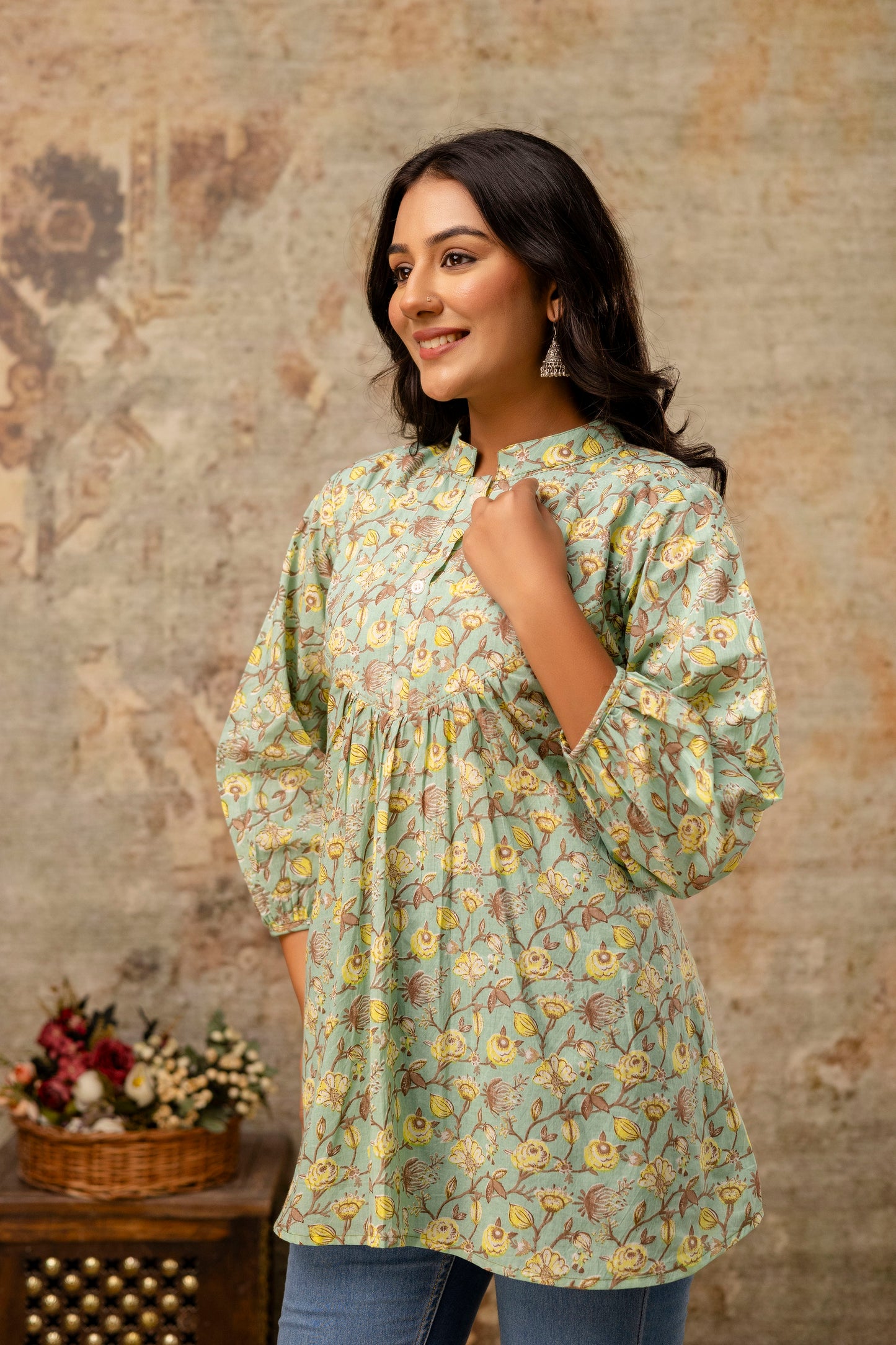 Mint green cotton Jaipuri top bulk supply