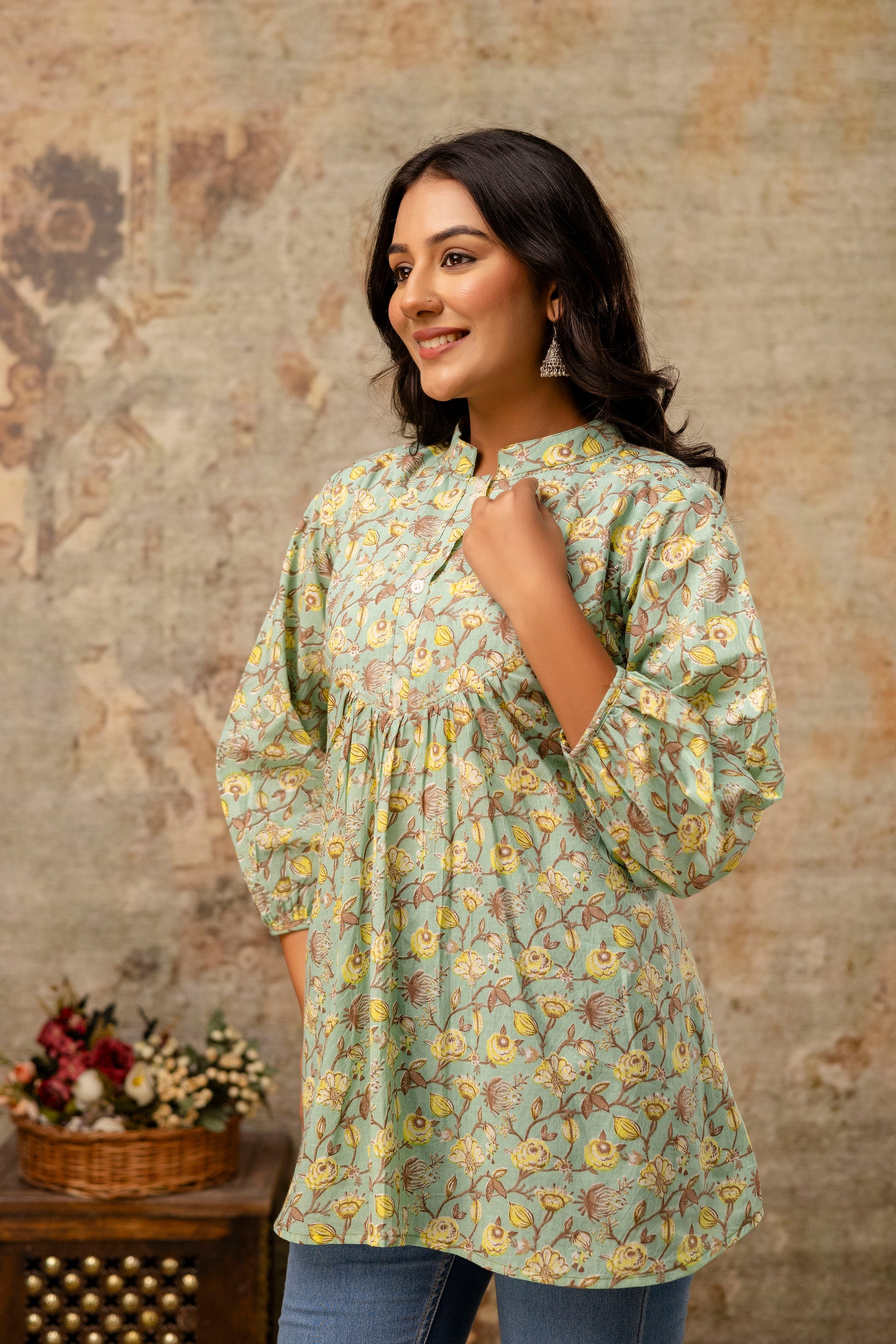 Mint green cotton Jaipuri top bulk supply