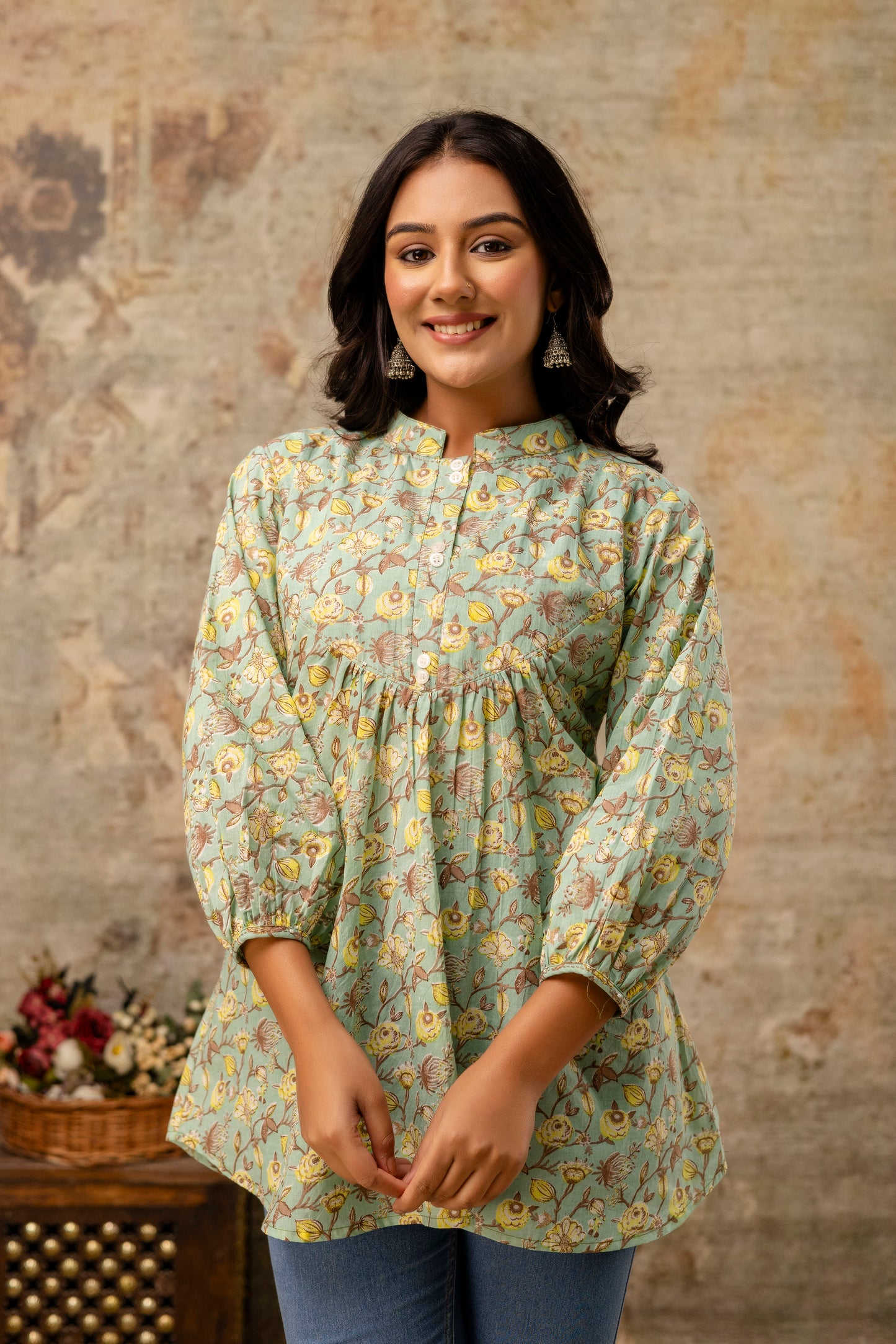 Jaipuri floral cotton top for boutiques