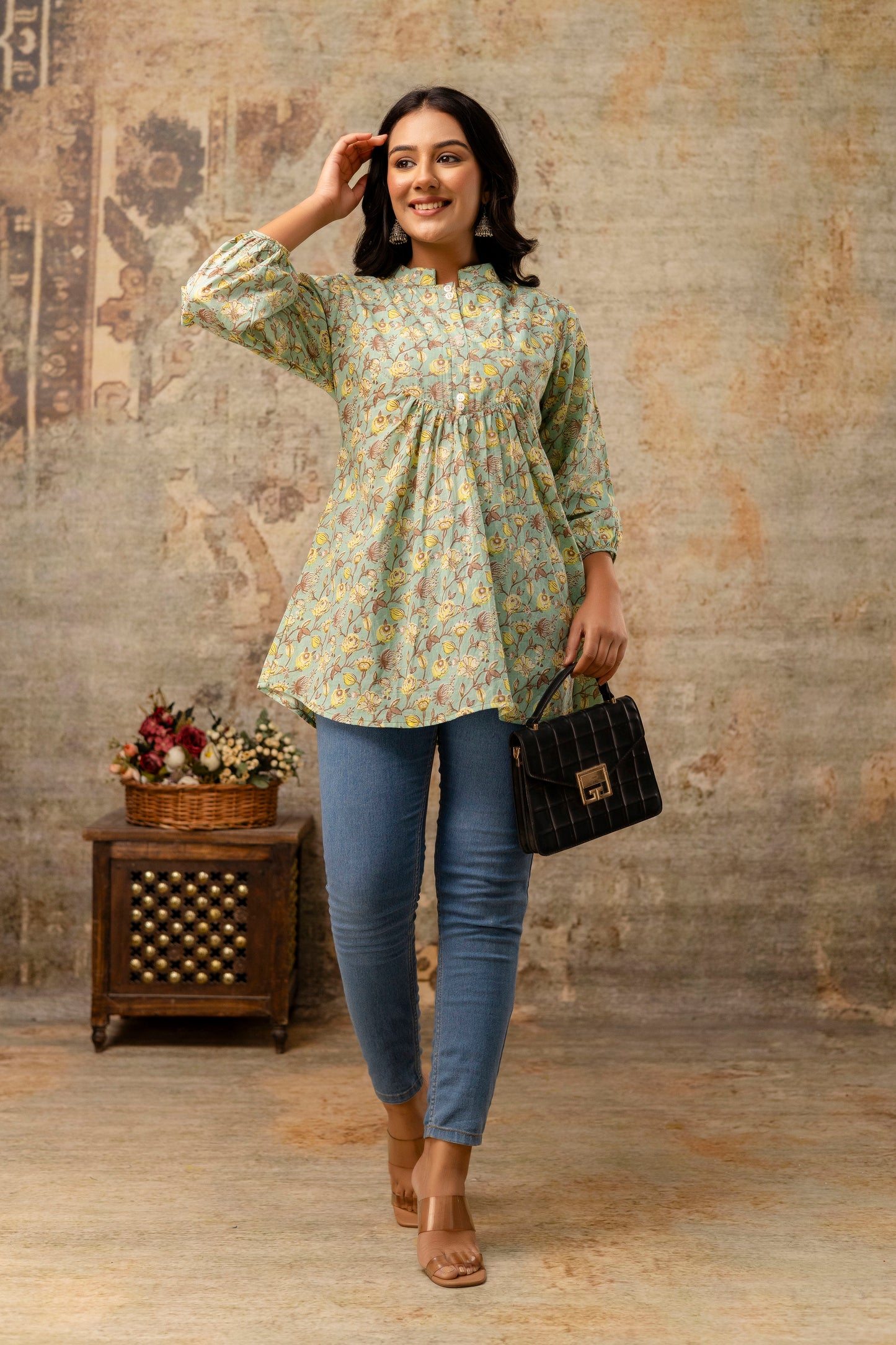 Jaipuri floral cotton top for retail collections