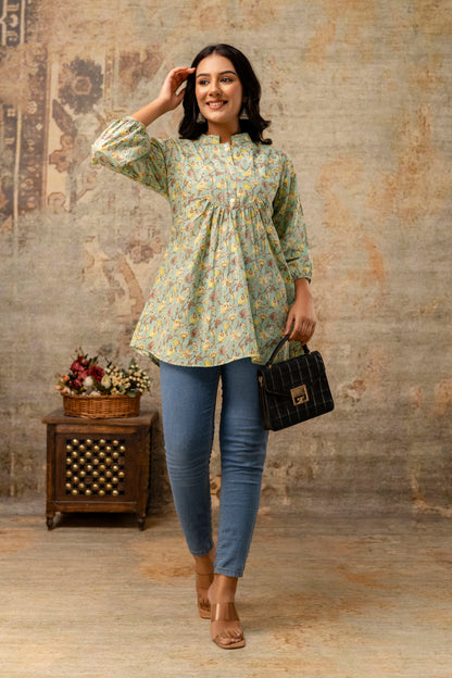 Jaipuri floral cotton top for retail collections