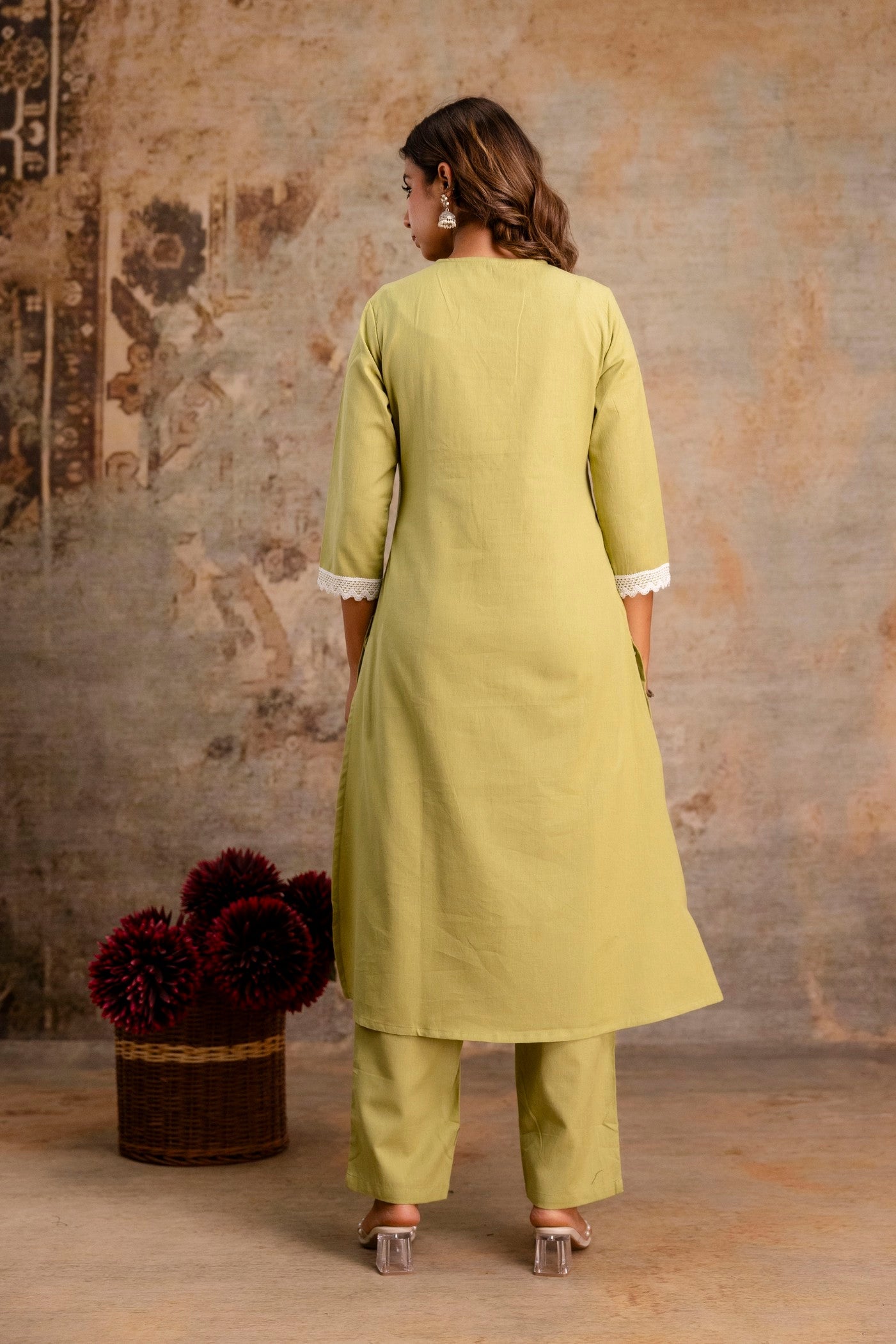 Wholesale women cotton embroidered kurta pant dupatta set