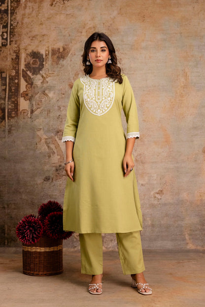 Olive cotton dupatta set manufacturer India